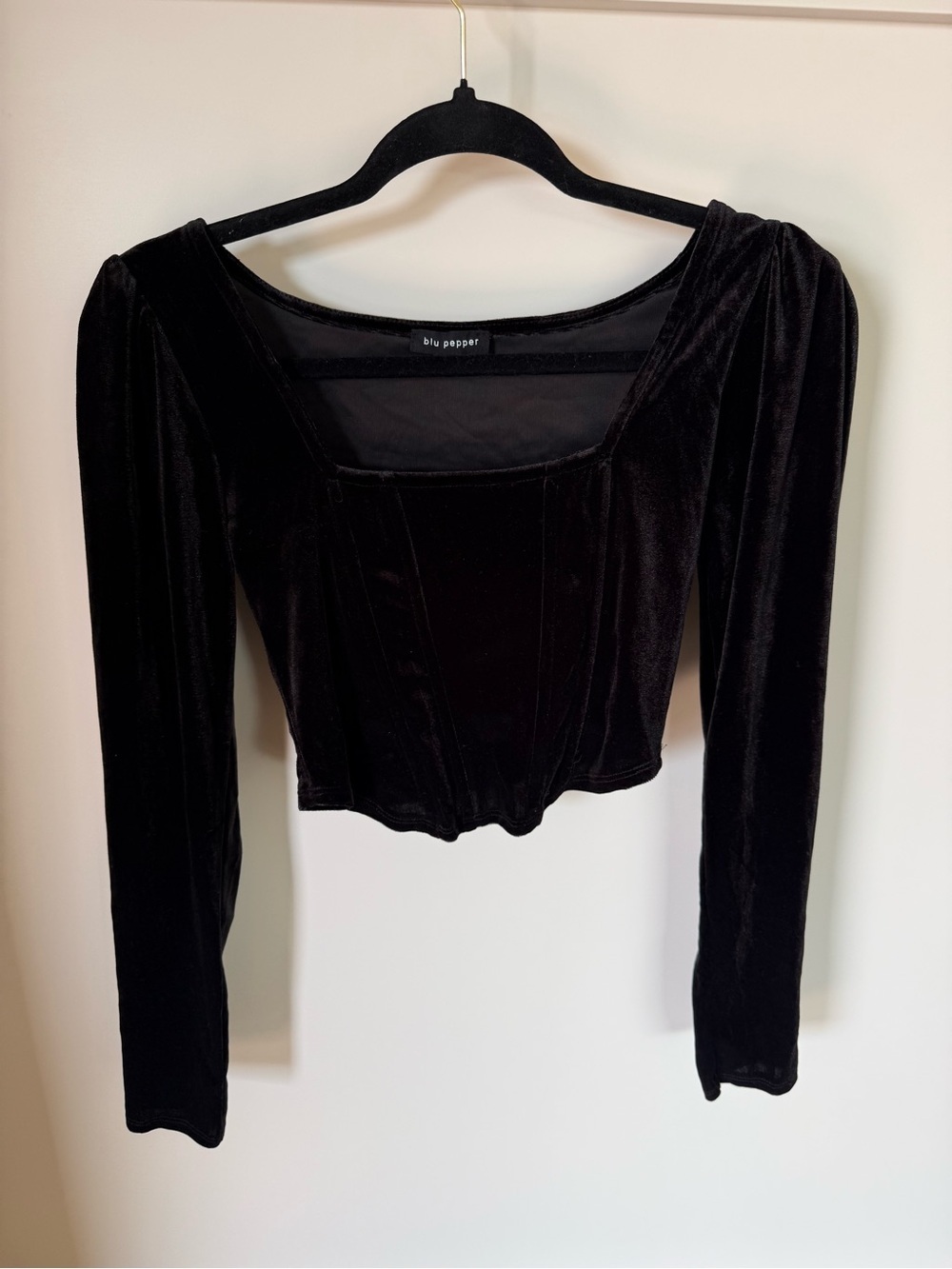 Blu Pepper Black Velvet Square-Neck Crop Top